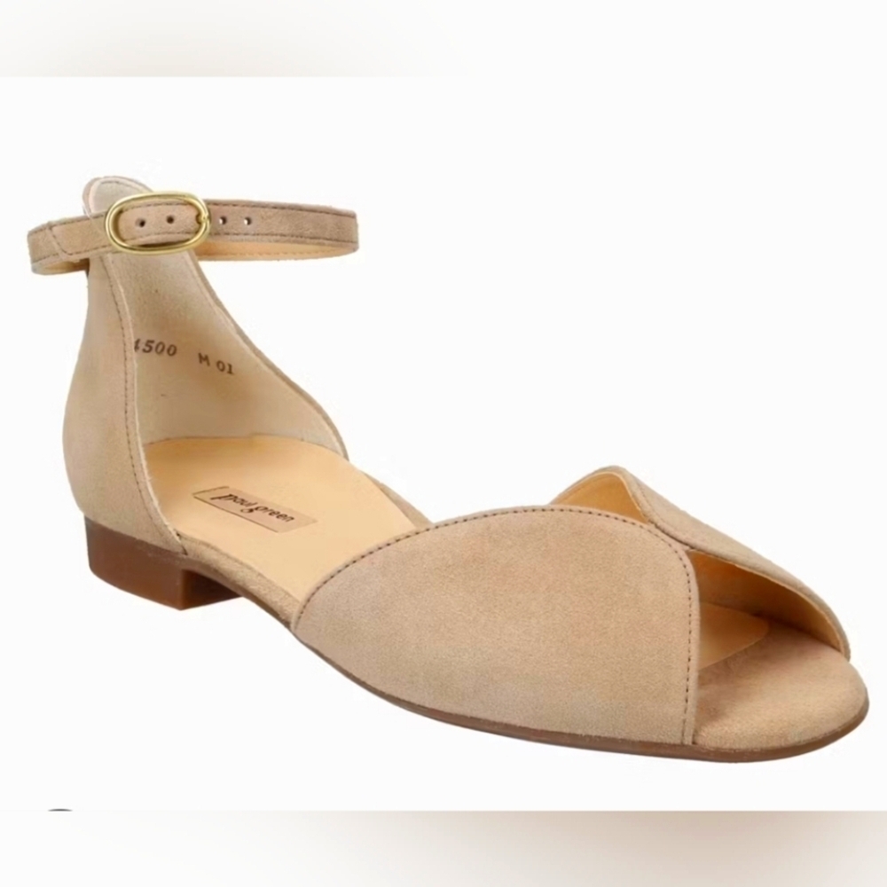 Paul Green Tan (Taupe) Flat Elegant peep toe Suede With ankle strap Sandals